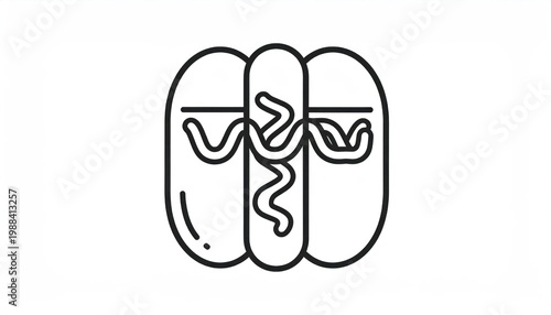 Simple Line Art Icon of a Hot Dog with Mustard.