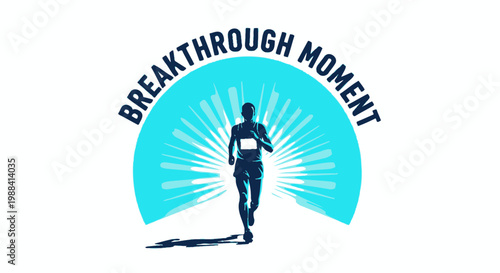 Silhouette Of Marathon Runner Achieving A Personal Breakthrough In Vibrant Aqua Design