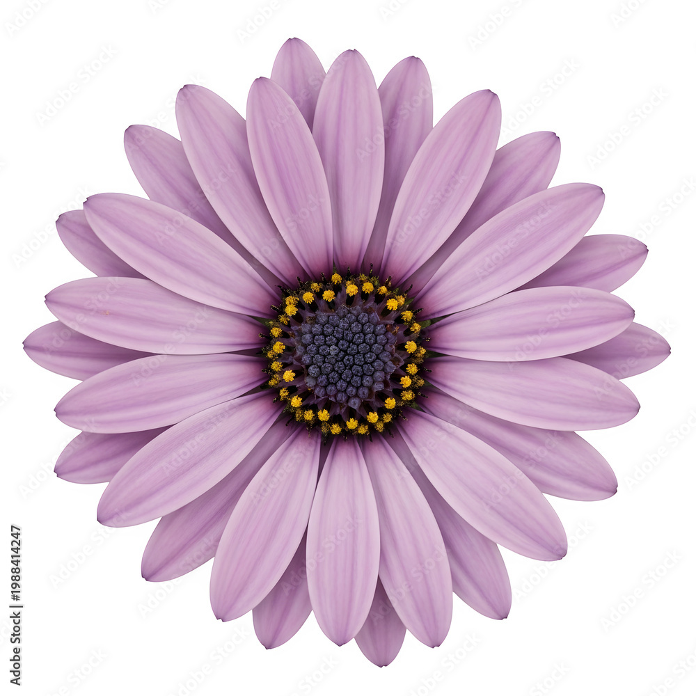 Obraz premium Vibrant purple gerbera daisy with yellow center isolated on transparent background