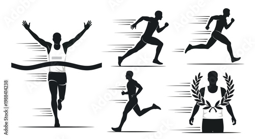 Silhouette Of Marathon Runners in Motion Illustrates Competition And Triumph