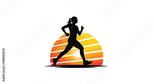 Silhouette Of Marathon Runner With Sun Visualization Representing Speed And Endurance During