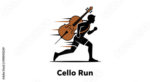 Silhouette Of Musician Running With Cello Depicting Artistic Movement and Energy