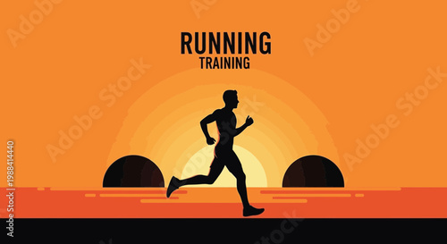 Silhouette Of Runner At Sunset: Training And Fitness Concept Illustration Design