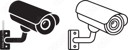 security camera icon set silhouette and outline surveillance cctv symbol vector illustration