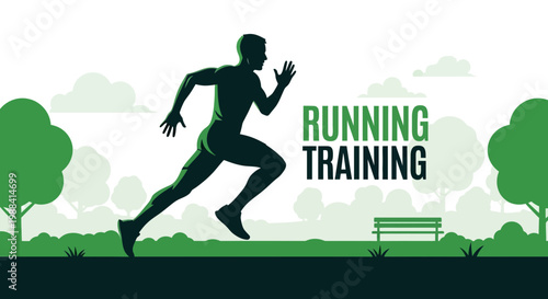 Silhouette Of Runner With Green Tone And Running Training In The Park Concept