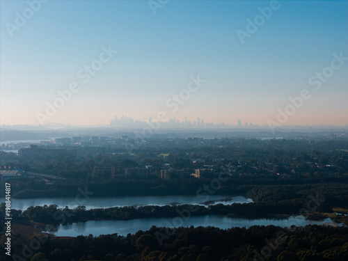 Photography Misty morning view of Sydney skyline.