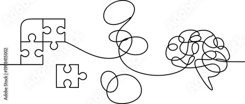 Creative illustration of puzzle pieces connecting to a brain concept