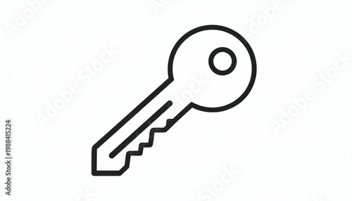 Simple Line Art Icon of a Key on a White Background.