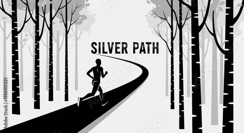 Silhouette Runner On A Winding Path Through A Stylized Forest