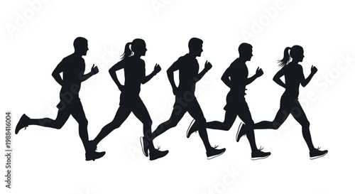 Silhouette Runners Depicting Motion, Energy and Endurance in Pursuit of Fitness Goals