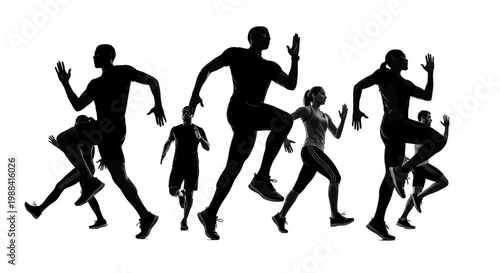 Silhouette Runners Embodying Dynamic Motion and Energy for Intense Race, Monochrome Concept