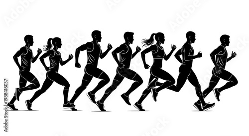 Silhouette Runners Pushing Their Limits In Dynamic Running Motion Against White Background
