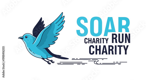 Soaring Blue Bird: Charity Run Symbolizing Hope, Freedom, And Giving, Design.