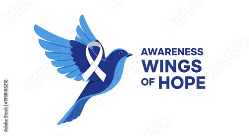 Soaring Bird Embraces Hope and Awareness, Symbolizing Strength and Resilience.