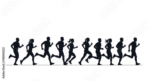 Silhouette Runners Racing Together in a Dynamic Display Against a White Backdrop
