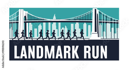 Silhouette Runners Racing Towards a Landmark Bridge During a City Marathon Event