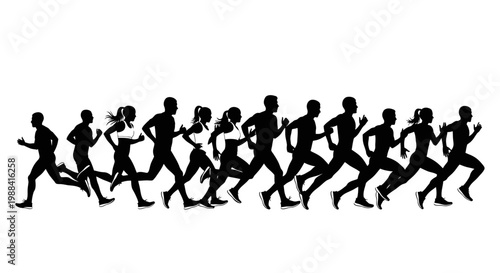 Silhouette Runners Racing Towards An Undefined Goal In A Graphic and Dynamic Style