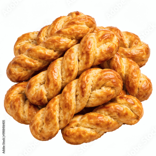 Twisted sweet bread on white background for bakery display