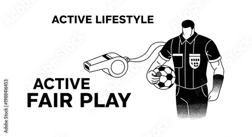 Soccer Referee Illustration Featuring Whistle And Ball Represents Active Lifestyle And Fairplay