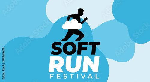 Soft Run Festival Advertisement Featuring Silhouette Runner On Abstract Blue Background