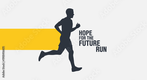 Silhouette Running with Text Hope for Future Run Concept on White and Yellow Background