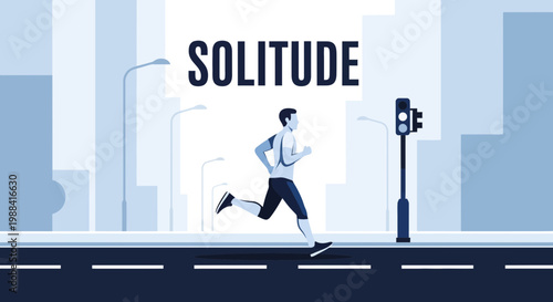 Solitude Run: Illustration of an Individual Jogging in a City Environment with Minimalism
