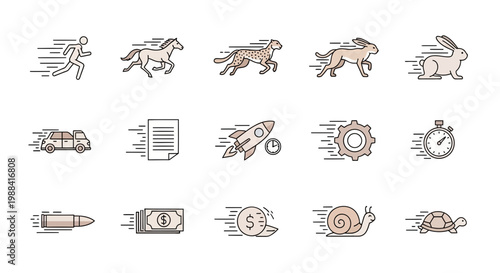 Speed And Velocity Icons Depicting Fast Movement And Efficiency In Different Contexts