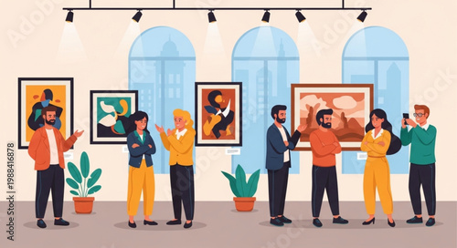 People Admiring Art in a Modern Art Gallery Exhibition.