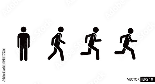 Stages of Human Movement Depicted in Simple Black and White Iconographic Illustrations