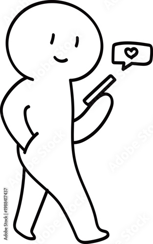 Man Walking and Using Dating App with Love Notification