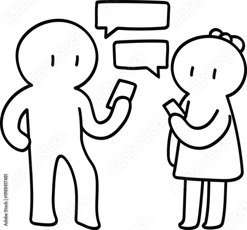 Man and Woman Chatting on Smartphone Dating App