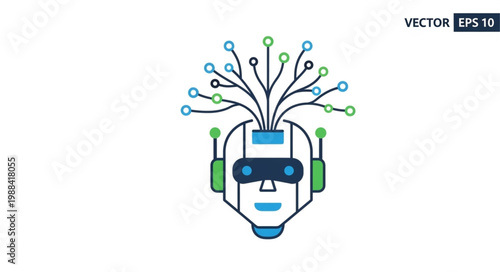 Abstract robot head with circuits and branches growing from top.