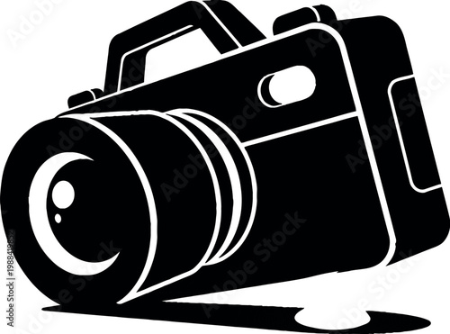 Black and white illustration of a digital camera