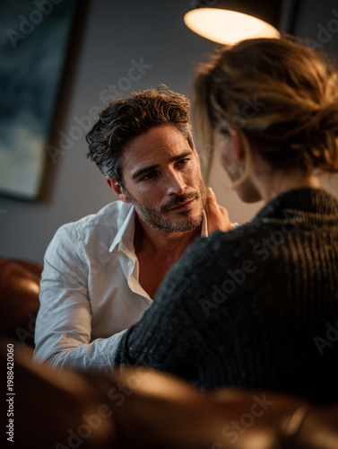 Connectioneering Moments of Care and Togetherness An Intimate Relationship Scene in a Cozy Environment Capturing Empathy and Trust