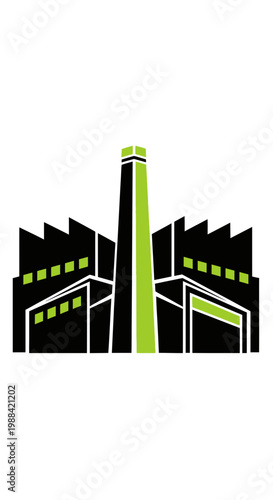 Modern Industrial Factory Building With Tall Chimney Vector Graphic