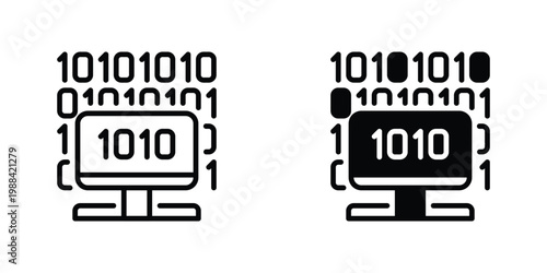 Binary Code Vector Line Icon for Programming and Development