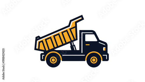 Minimalist Yellow and Black Dump Truck Vector Icon - Professional Tipper Truck Illustration for Construction and Logistics Branding