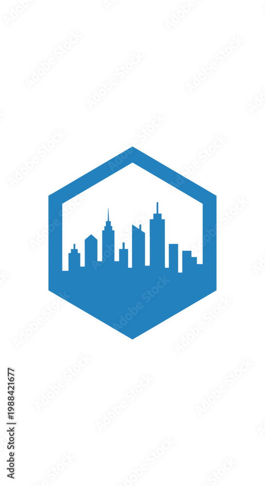 Fototapeta premium Modern Urban Skyline Within Hexagonal Geometric Shape Symbol