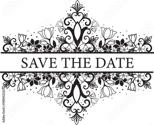 Save the date Elegant floral design for wedding. Design element for invitation 