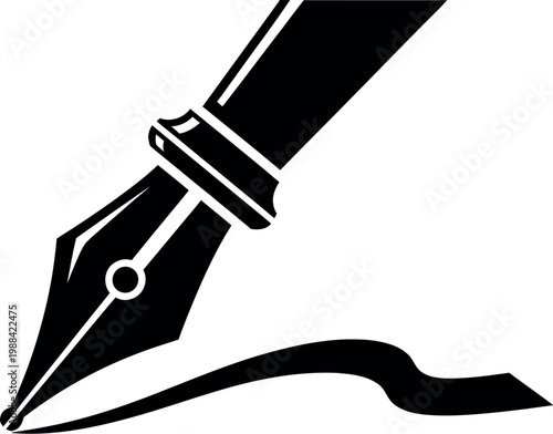 Black fountain pen nib writing on paper