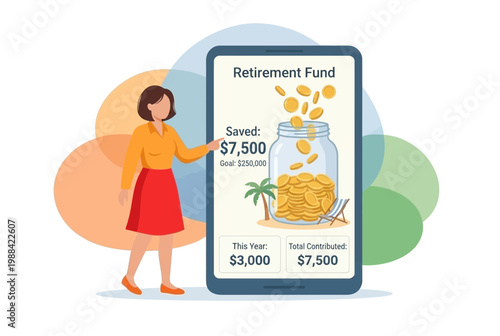 Retirement Fund Mobile App Savings Interface Illustration