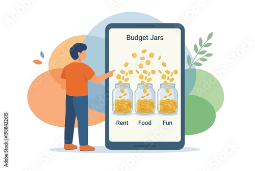 Man using budget jars mobile application for personal finance