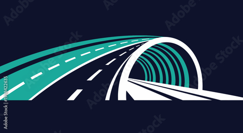 Roadway Through Geometric Tunnel Abstract Illustration for Transportation and Design Concepts
