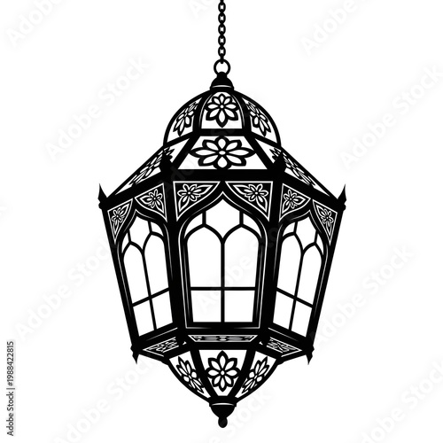 Intricate black metal lantern a decorative hanging light fixture