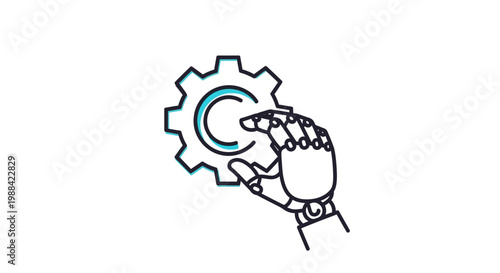 Robotic Hand Interacting With A Futuristic Gear Mechanism