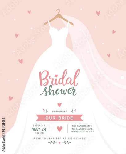 Bride wedding dress and veil silhouette on pastel pink. Classic calligraphy vector lettering. Wedding, bridal shower invitation,engagement, bachelorette