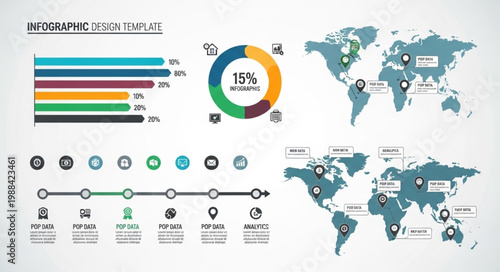 Global Business Infographic Elements with World Maps and Charts.