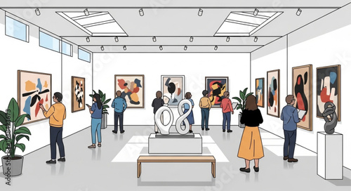 People in art gallery viewing.