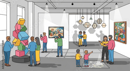 People in art gallery viewing.