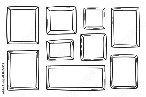 Hand drawn frame set . Rectangle oval minimal black outline. Sketch style shapes for notes poster planner social media layout education materials